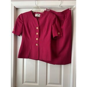 Vintage Kasper ASL Pink Blazer Pencil Skirt Suit Gold Size 6 Career Office Wear